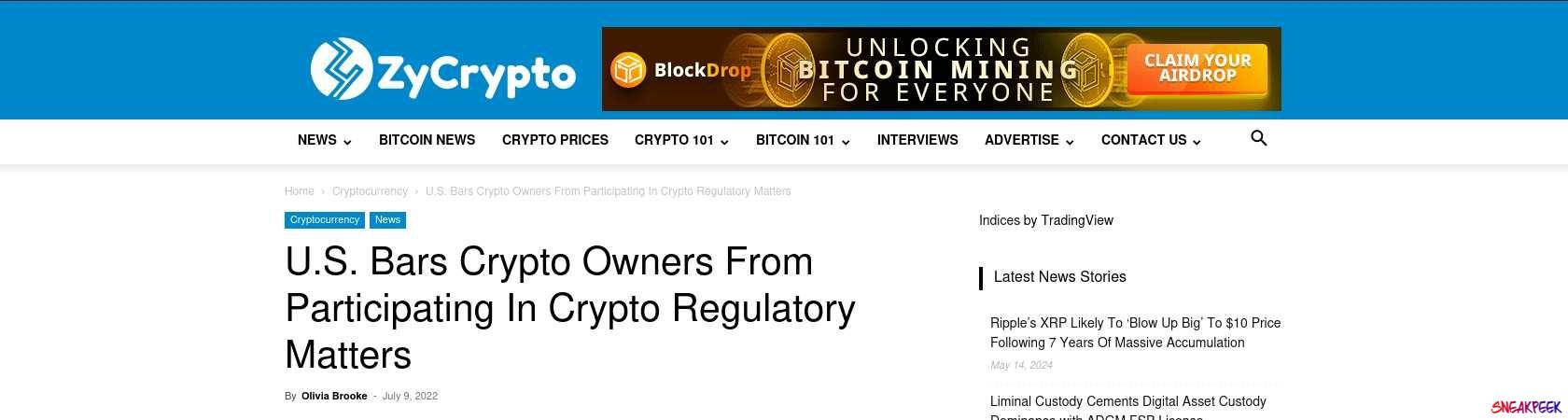 Read the full Article:  ⭲ U.S. Bars Crypto Owners From Participating In Crypto Regulatory Matters